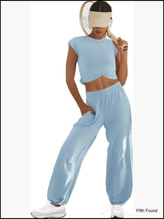 Tops - 2 Piece Lounge Set Crop Top Wide Leg Pants Tracksuit Loungewear